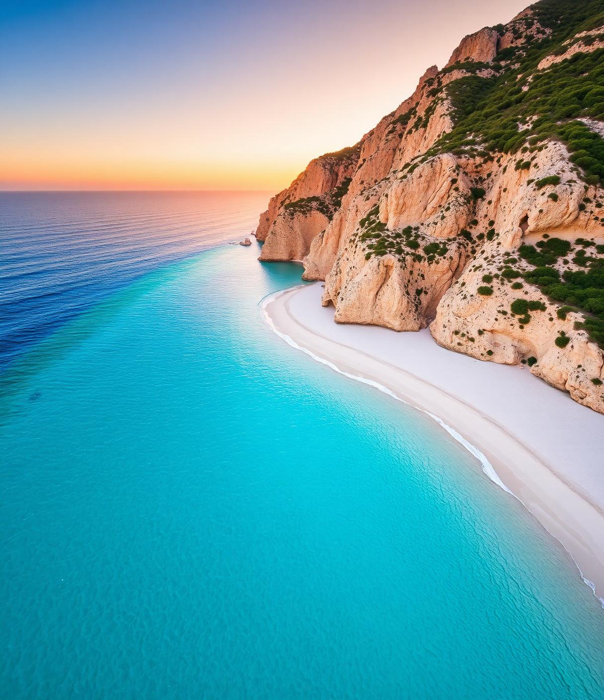 La costa e la sabbia chiara di Liscia Ruja, Costa Smeralda, Sardegna
